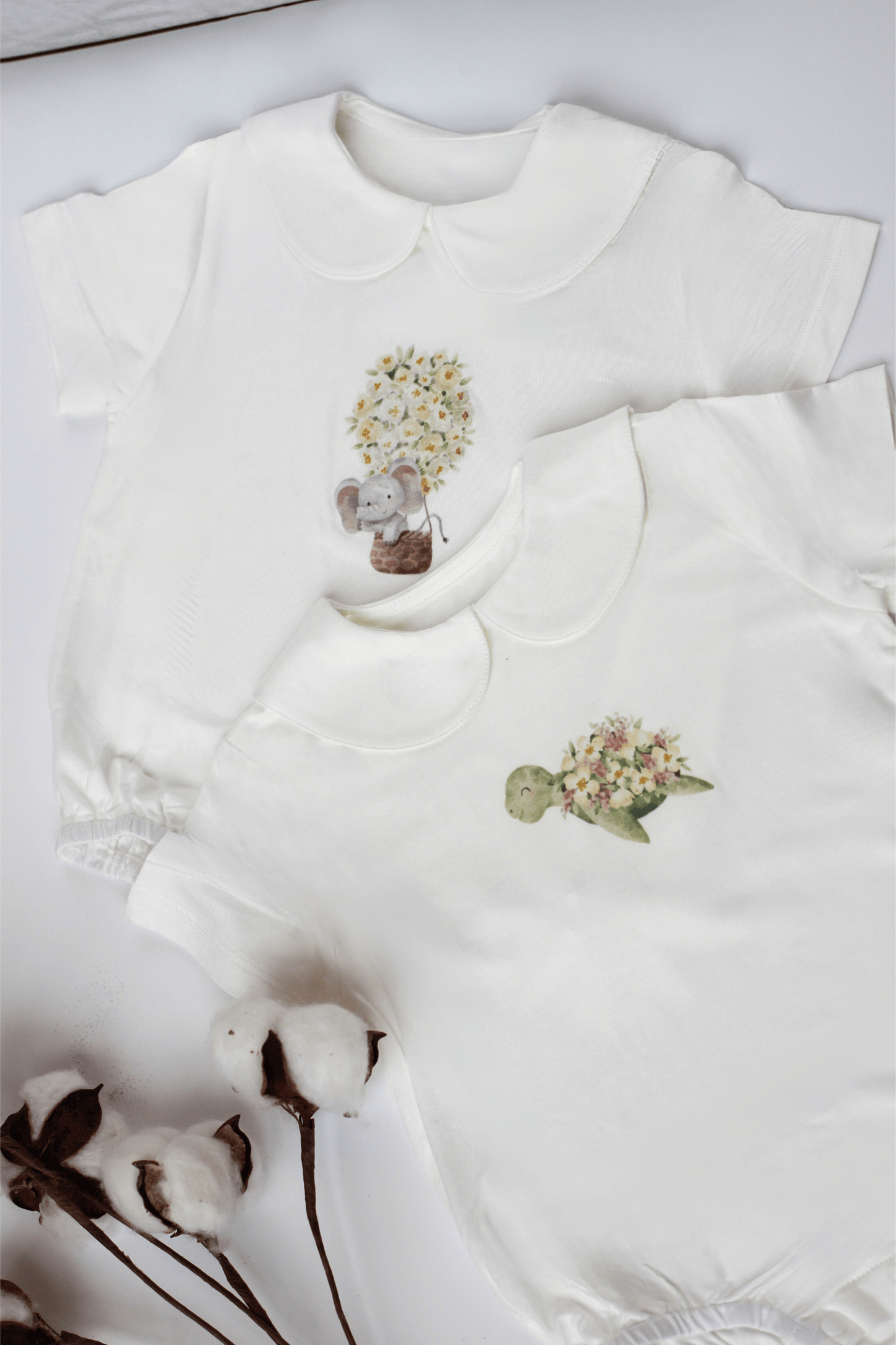 Sustainable Choice Modal Peterpan Collar Short Sleeve Bodysuit - Elephant