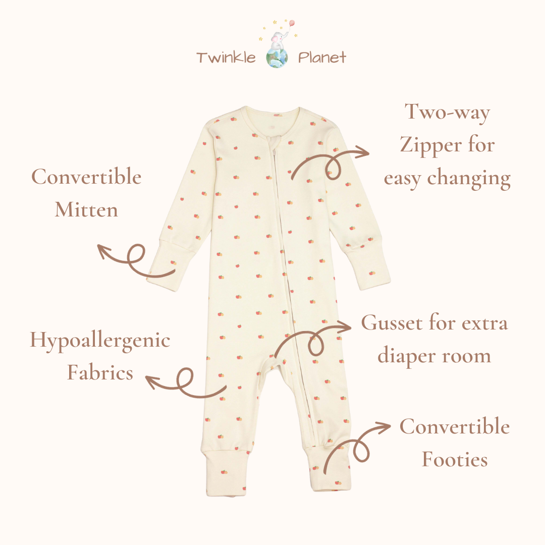 Organic Cotton Onepiece Pyjamas - Apple & Orange