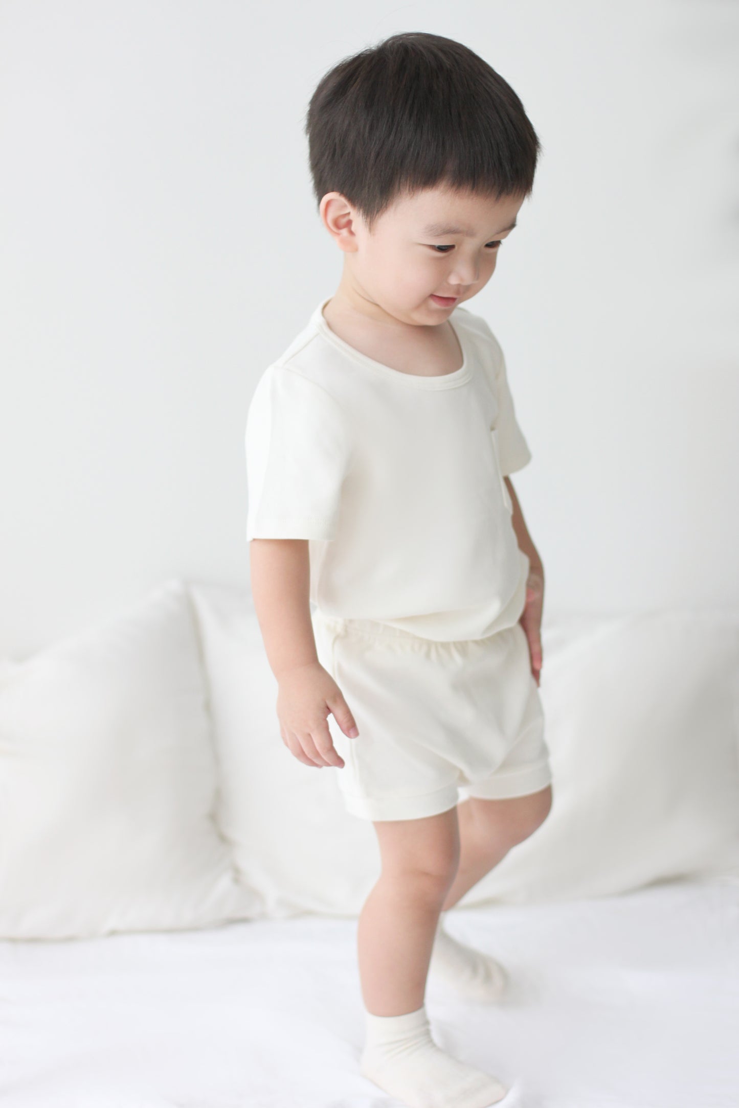 Organic Cotton Short Sleeve Casual Set - Cream White