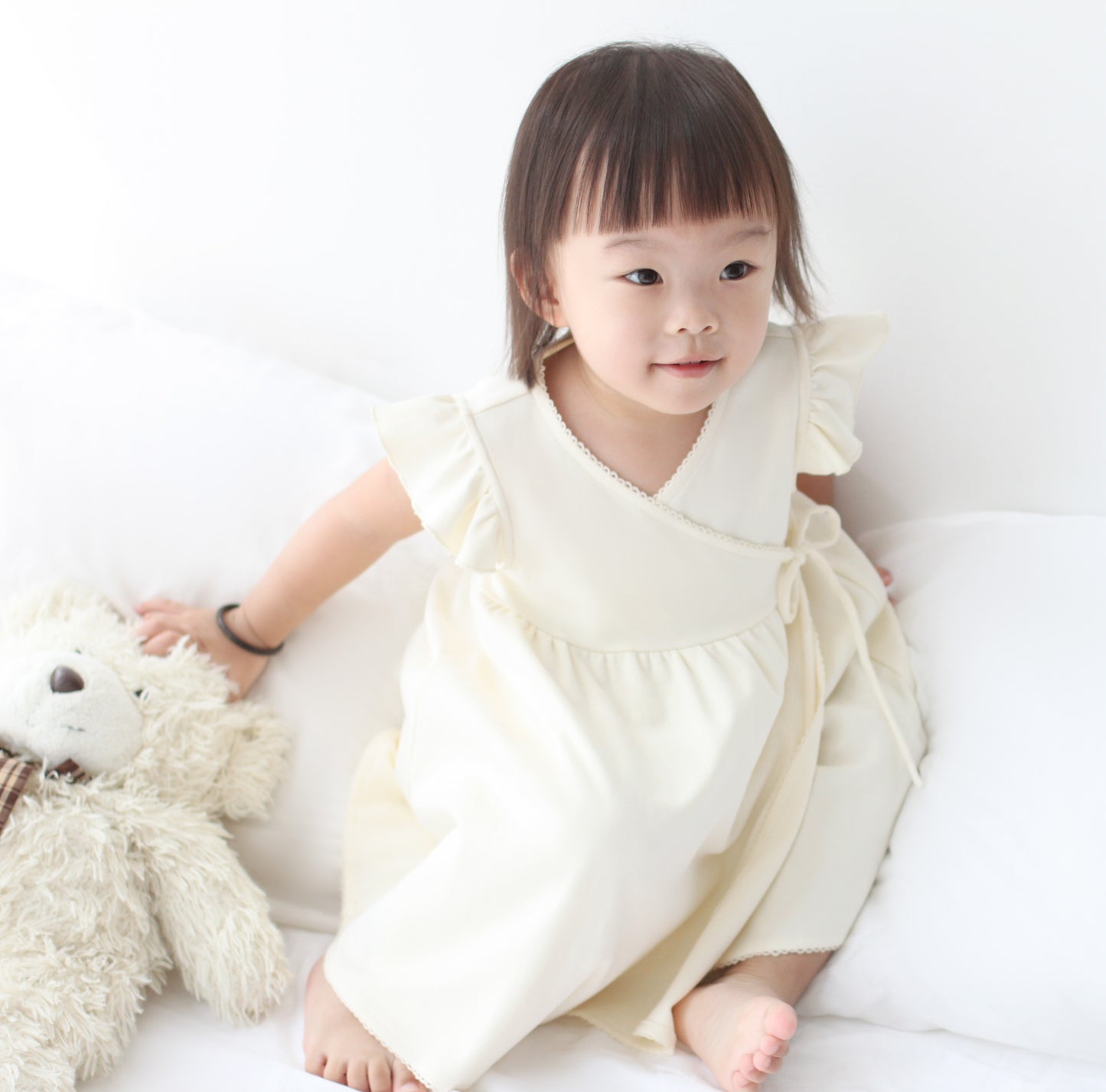Organic Cotton Ruffle Sleeves Dress Purely Natural (Cream White)