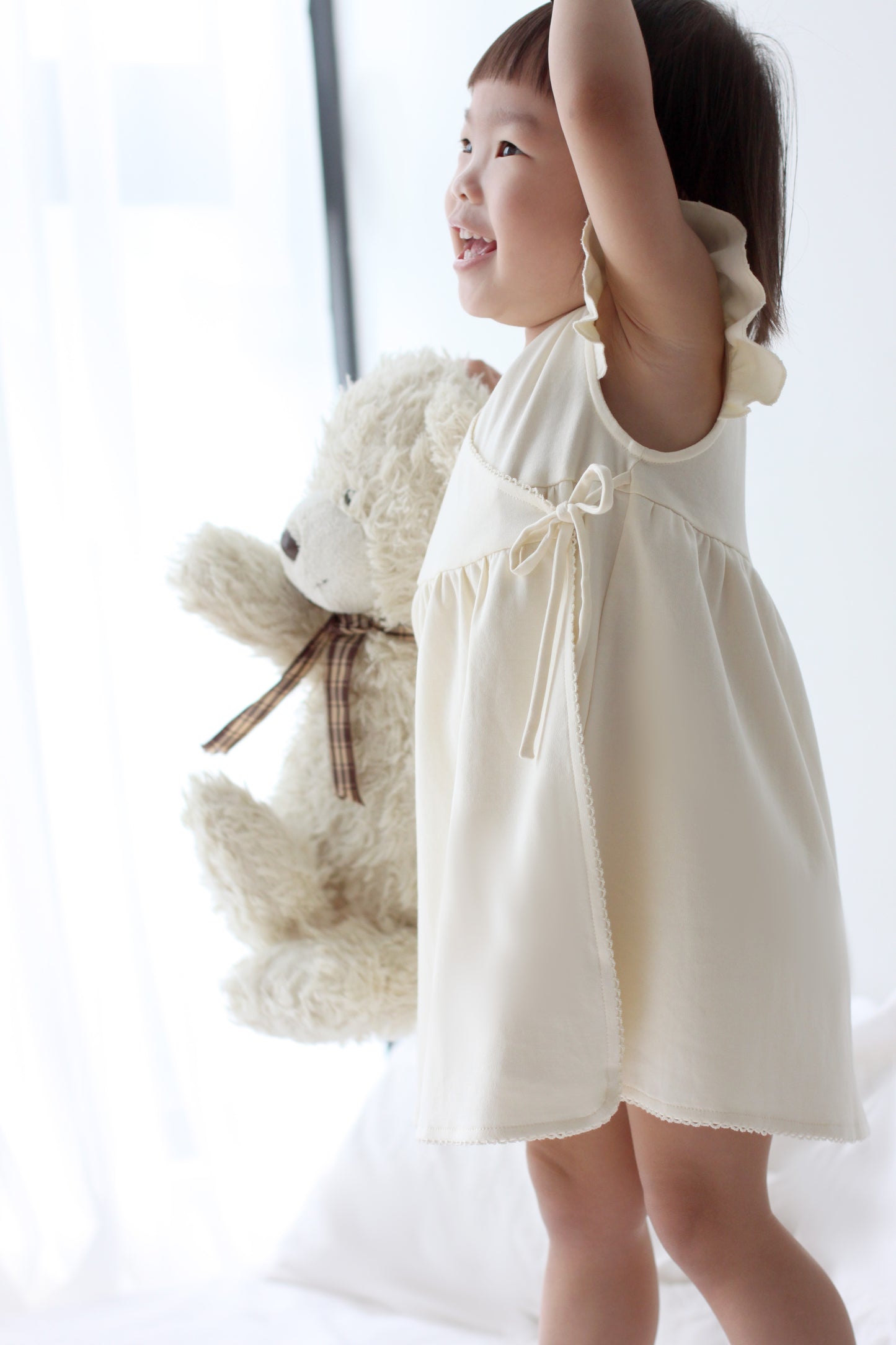 Organic Cotton Ruffle Sleeves Dress Purely Natural (Cream White)