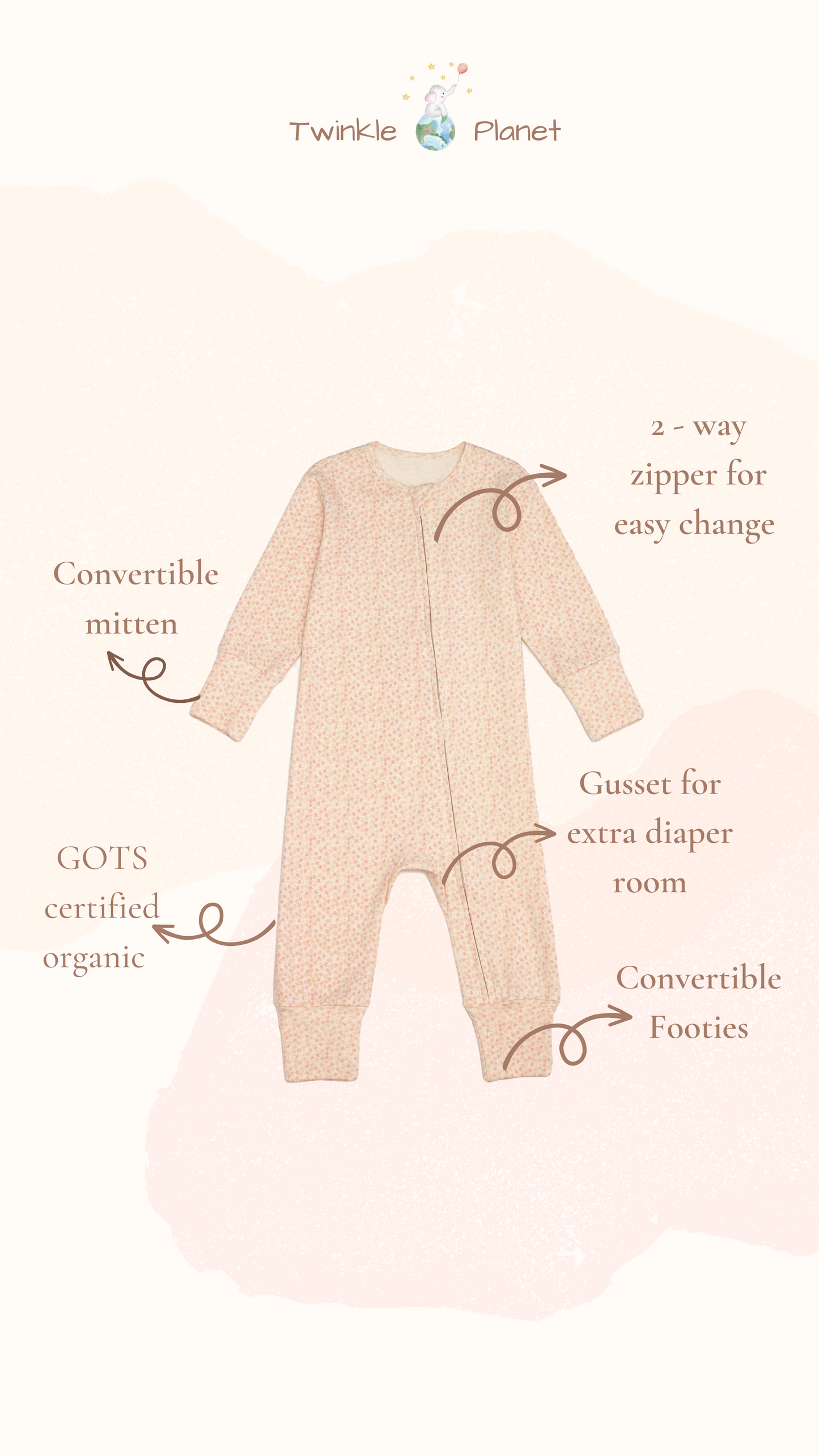 Organic Cotton Onepiece Pyjamas - Blossom Flower