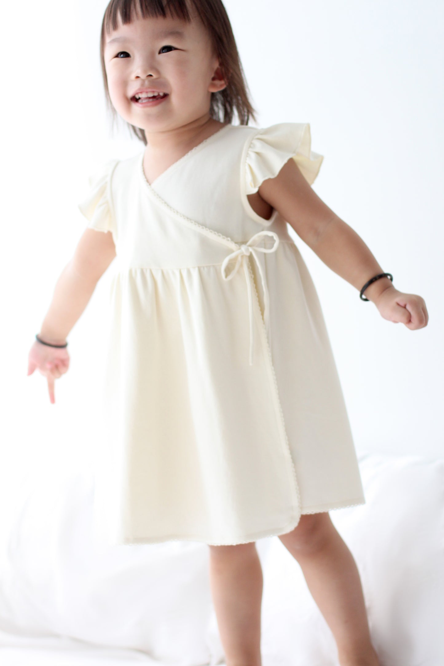 Organic Cotton Ruffle Sleeves Dress Purely Natural (Cream White)