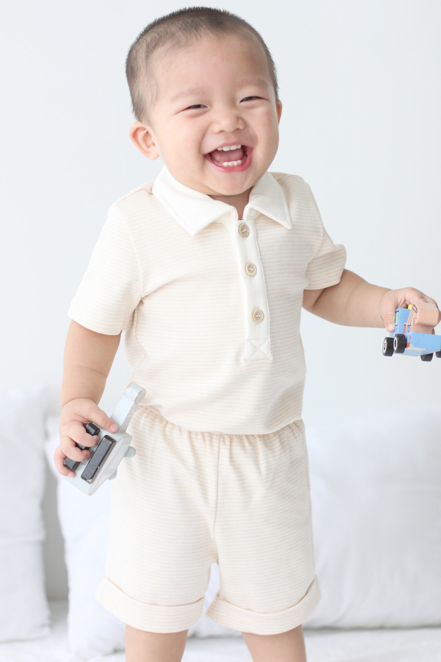 Organic Cotton Unisex Polo Shirt - Purely Natural (Brown Stripes)