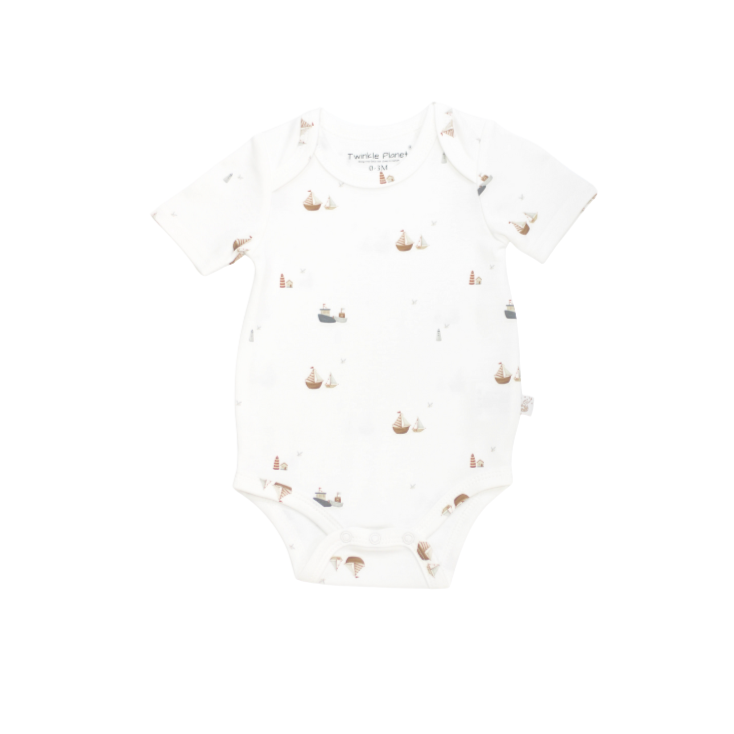 Twinkle Planet GOTS Organic Cotton Short Sleeve Bodysuit – Circus Dino & Sailor Blue