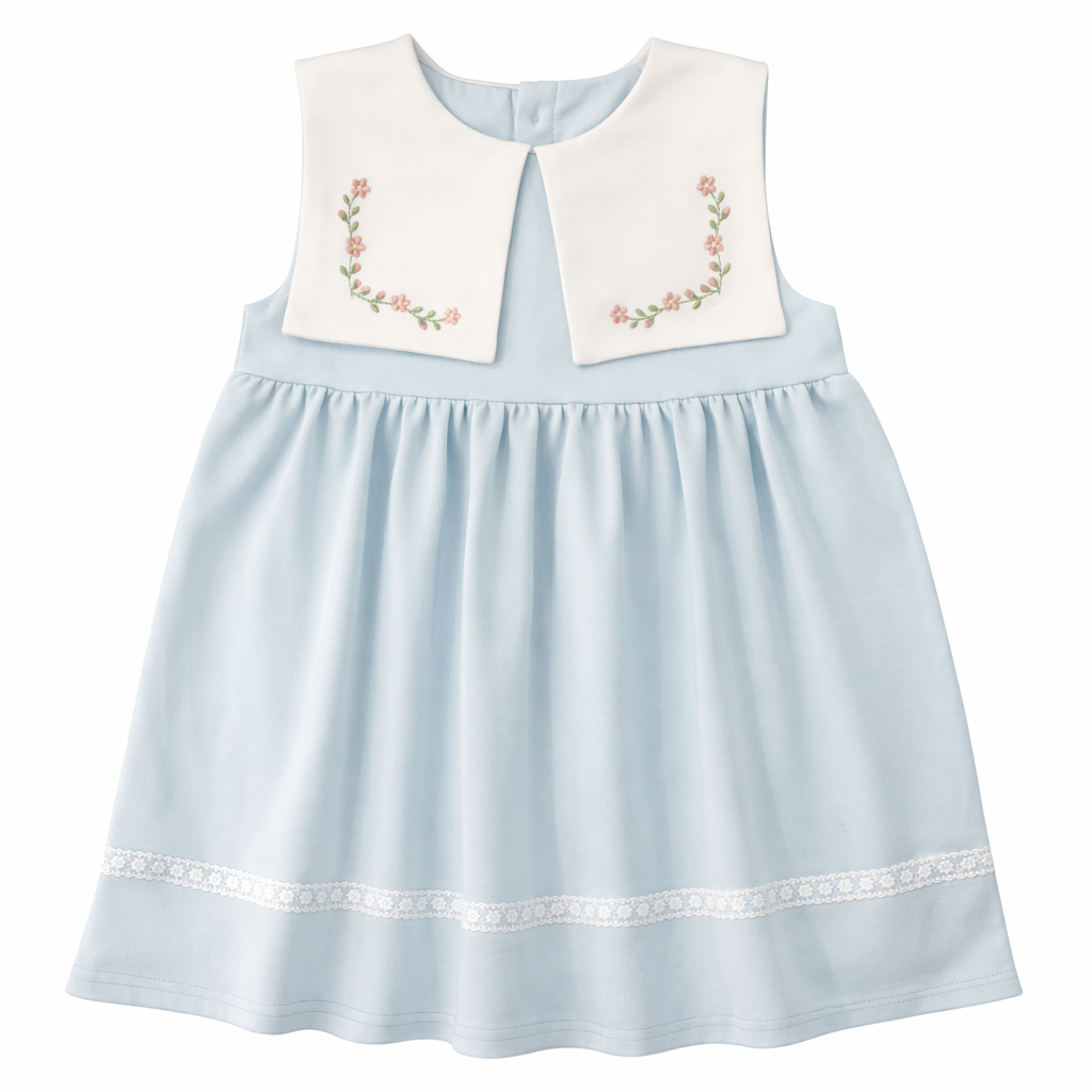 Organic Cotton Sleeveless Collar Embroidery Dress