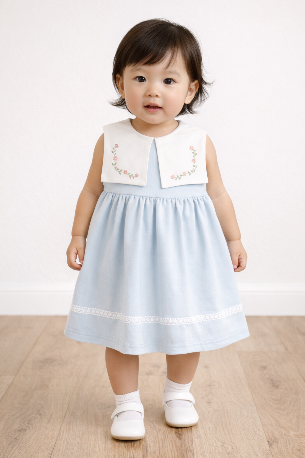 Organic Cotton Sleeveless Collar Embroidery Dress